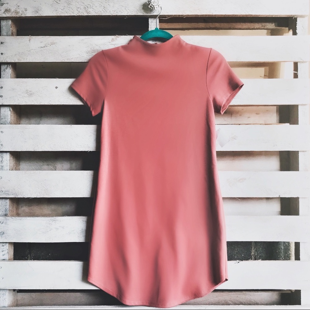 { mock neck shift dress }